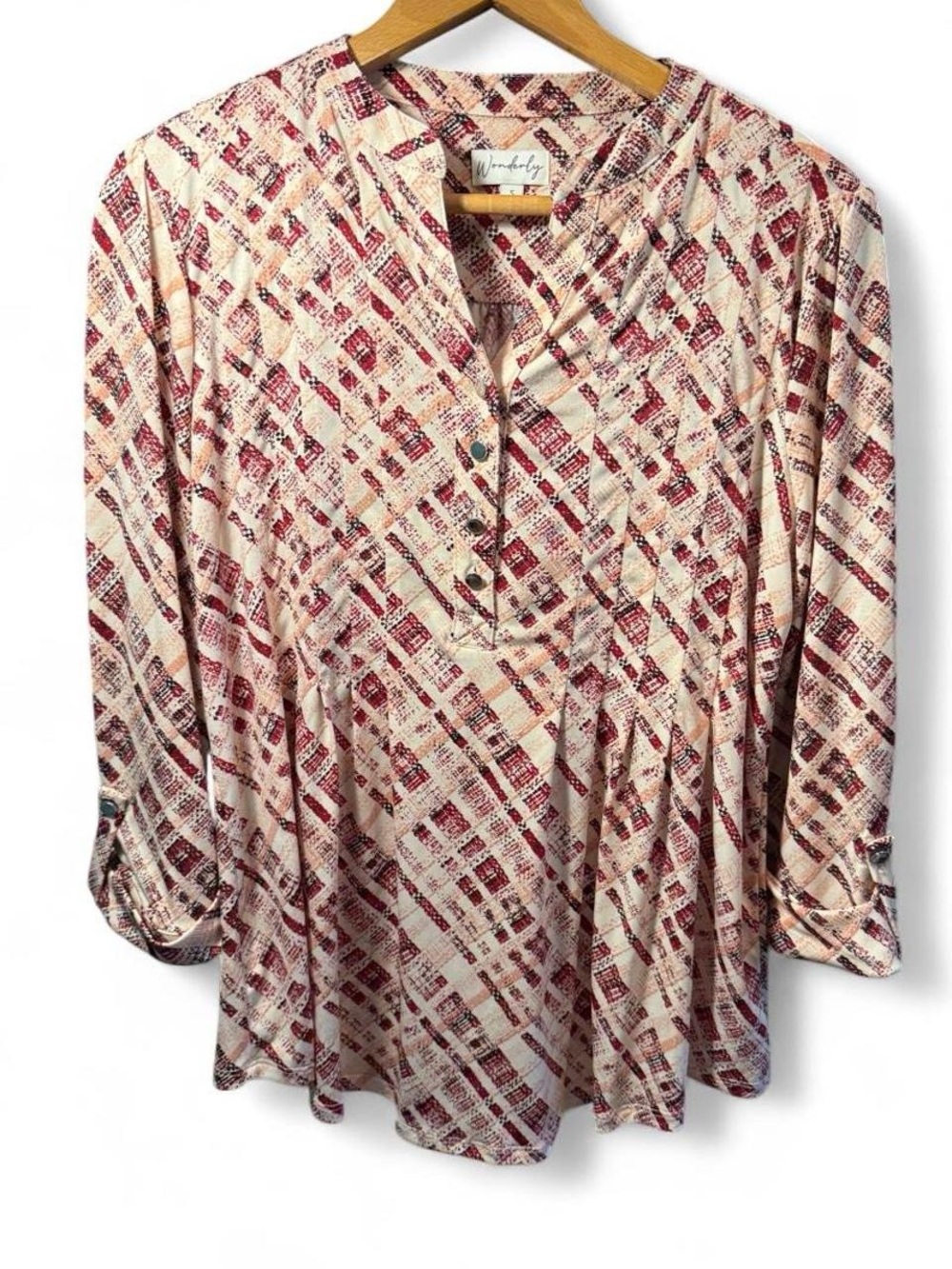 Wonderly Cream and Burgundy Printed V-Neck Tunic